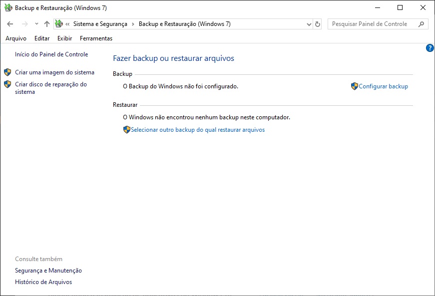 Criar imagem de backup do Windows 10