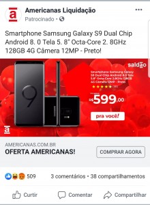 Anúncio-Fraude-Phishing-Facebook-Americanas-Samsung-Galaxy-S9